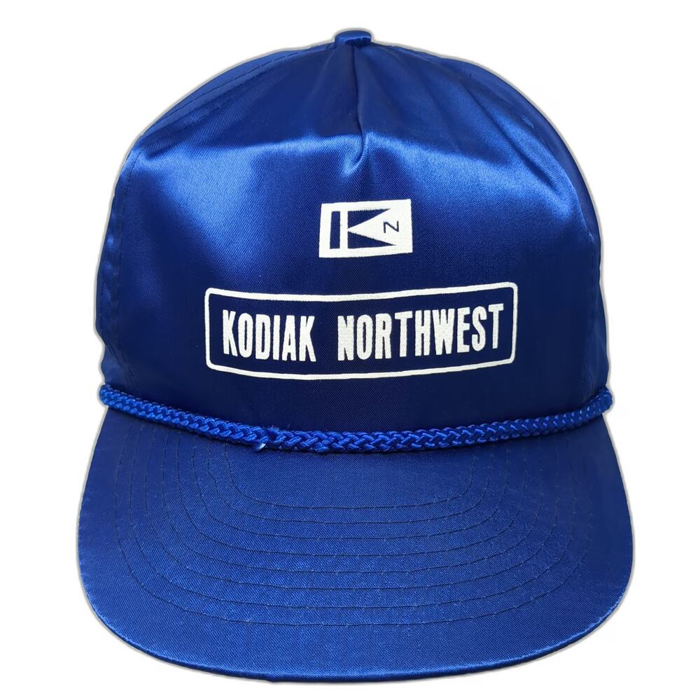Mohr's 5 Panel Blue Hat One Size Kodiak Northwest Satin Rope Brim Logo Strap